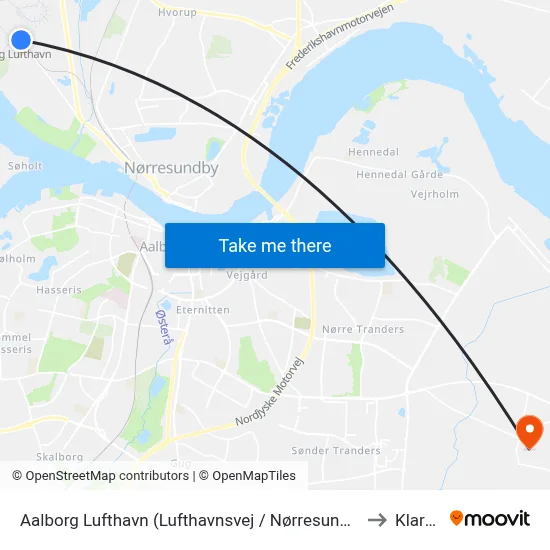 Aalborg Lufthavn (Lufthavnsvej / Nørresundby) to Klarup map