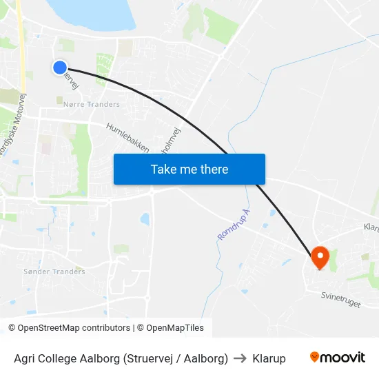 Agri College Aalborg (Struervej / Aalborg) to Klarup map