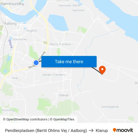 Pendlerpladsen (Bertil Ohlins Vej / Aalborg) to Klarup map