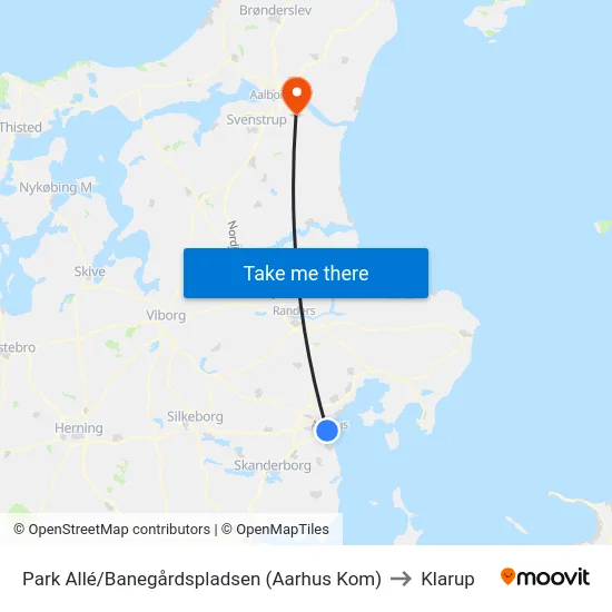 Park Allé/Banegårdspladsen (Aarhus Kom) to Klarup map