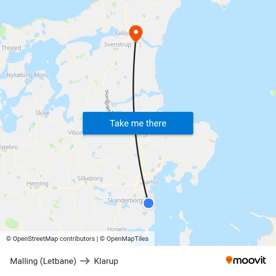 Malling (Letbane) to Klarup map