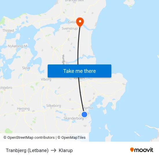 Tranbjerg (Letbane) to Klarup map