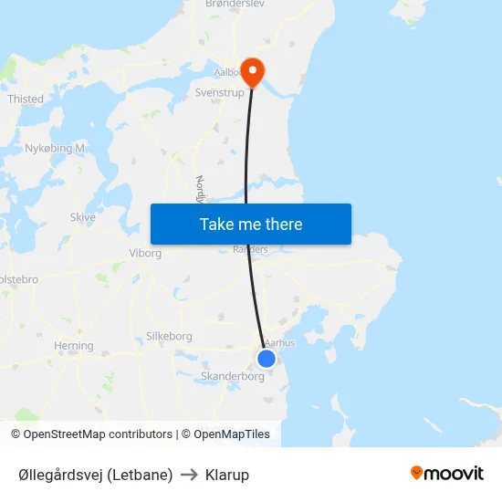 Øllegårdsvej (Letbane) to Klarup map