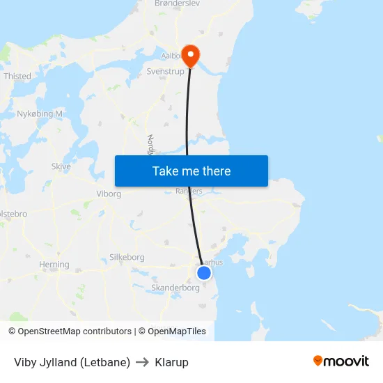 Viby Jylland (Letbane) to Klarup map