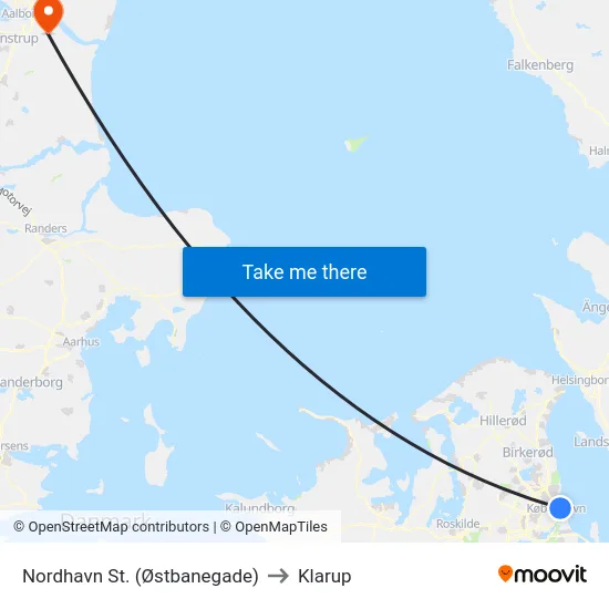 Nordhavn St. (Østbanegade) to Klarup map