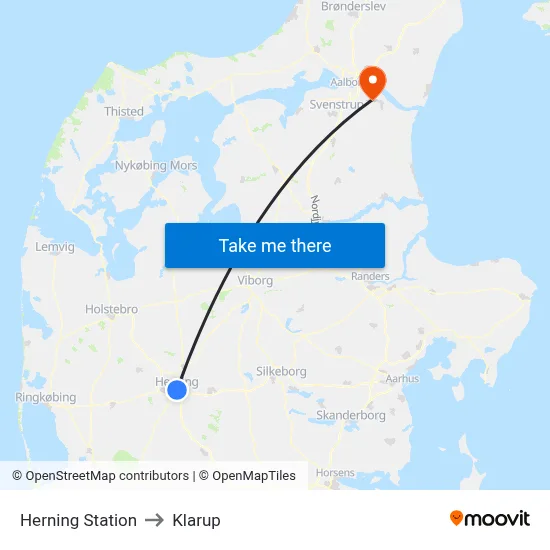 Herning Station to Klarup map