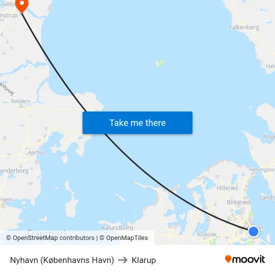 Nyhavn (Københavns Havn) to Klarup map