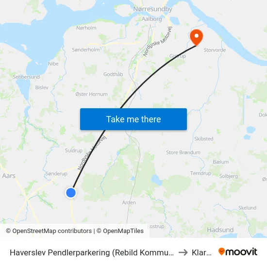 Haverslev Pendlerparkering (Rebild Kommune) to Klarup map