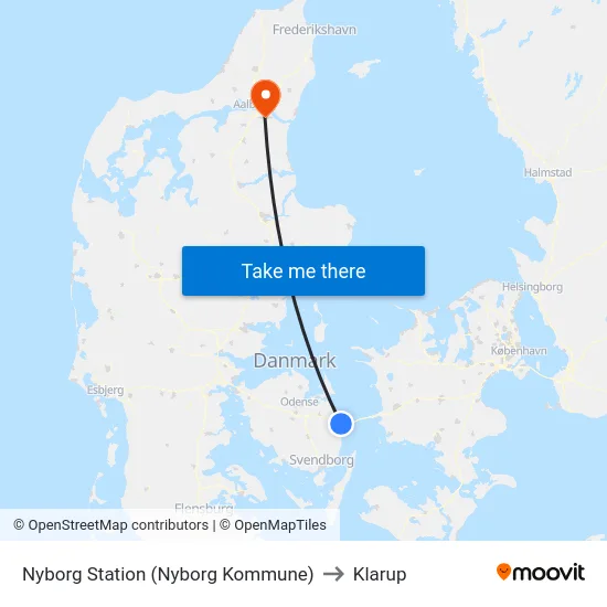 Nyborg Station (Nyborg Kommune) to Klarup map