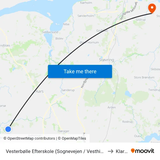 Vesterbølle Efterskole (Sognevejen / Vesthimmerl) to Klarup map