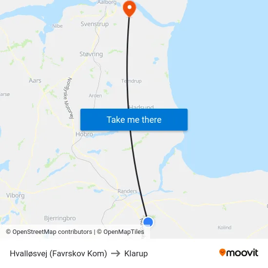 Hvalløsvej (Favrskov Kom) to Klarup map