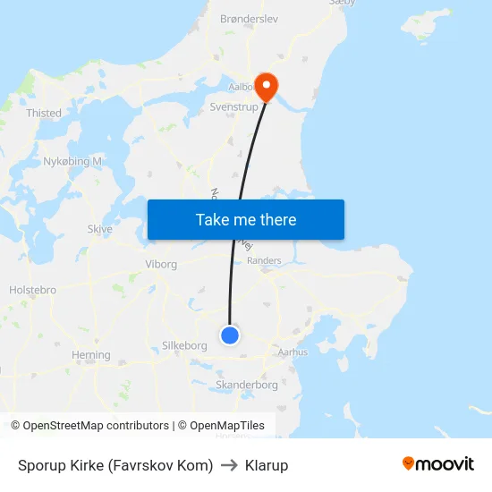 Sporup Kirke (Favrskov Kom) to Klarup map