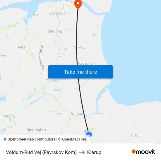 Voldum-Rud Vej (Favrskov Kom) to Klarup map