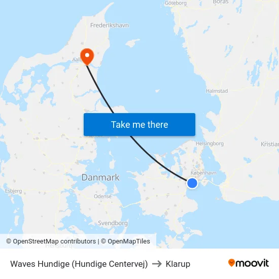 Waves Hundige (Hundige Centervej) to Klarup map