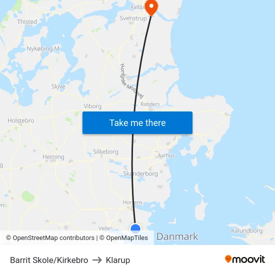Barrit Skole/Kirkebro to Klarup map