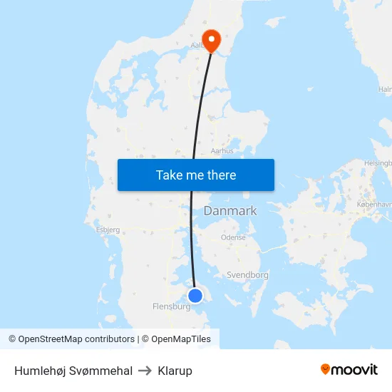 Humlehøj Svømmehal to Klarup map