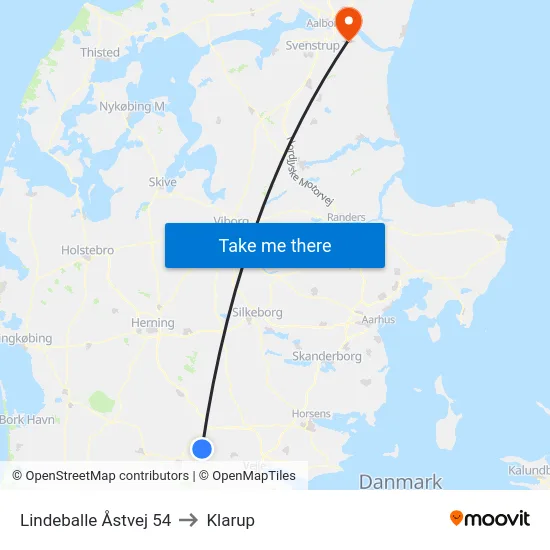 Lindeballe Åstvej 54 to Klarup map