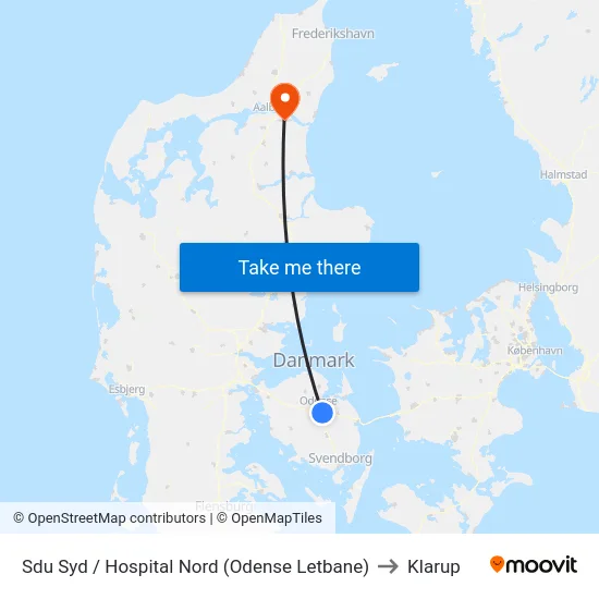 Sdu Syd / Hospital Nord (Odense Letbane) to Klarup map