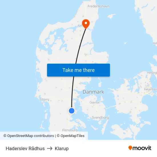 Haderslev Rådhus to Klarup map