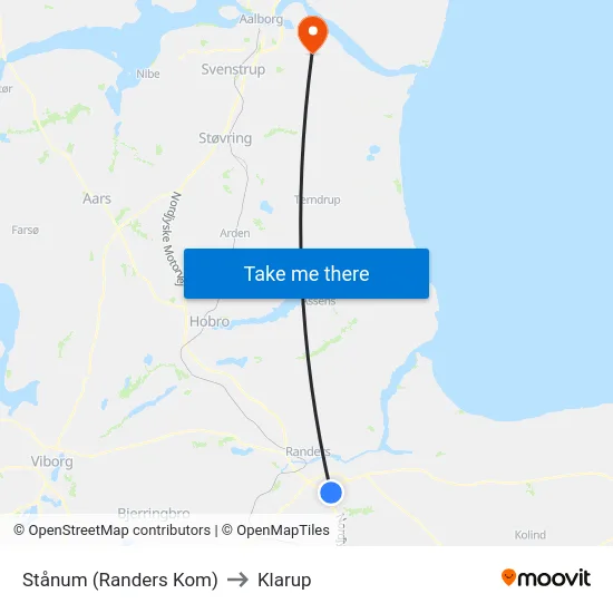Stånum (Randers Kom) to Klarup map