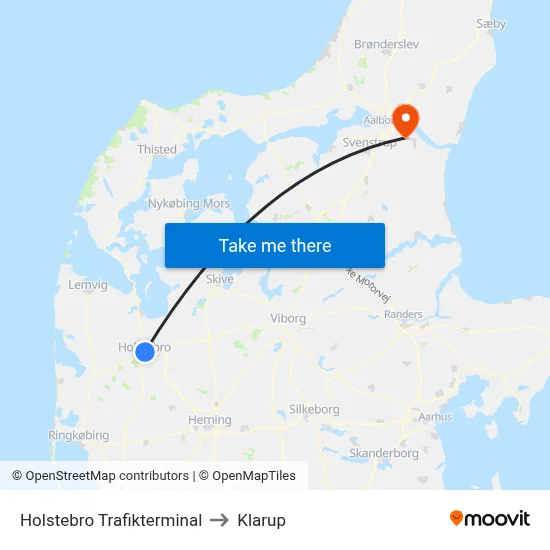 Holstebro Trafikterminal to Klarup map