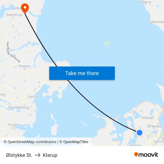 Ølstykke St. to Klarup map