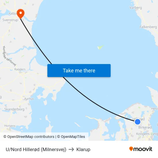 U/Nord Hillerød (Milnersvej) to Klarup map