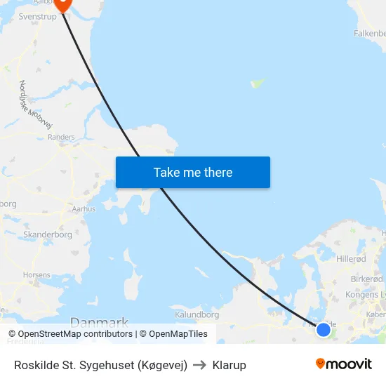 Roskilde St. Sygehuset (Køgevej) to Klarup map