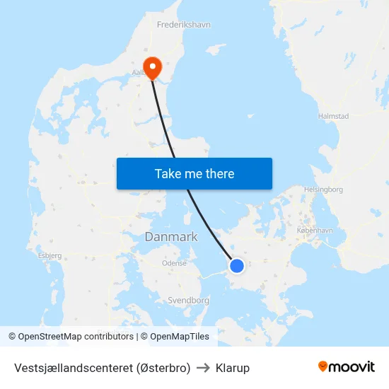 Vestsjællandscenteret (Østerbro) to Klarup map
