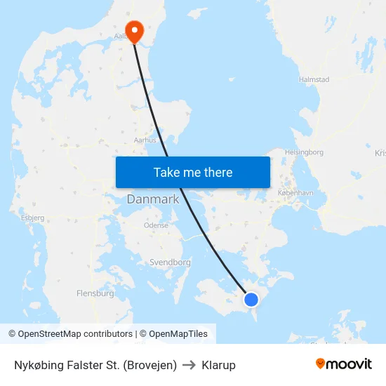 Nykøbing Falster St. (Brovejen) to Klarup map