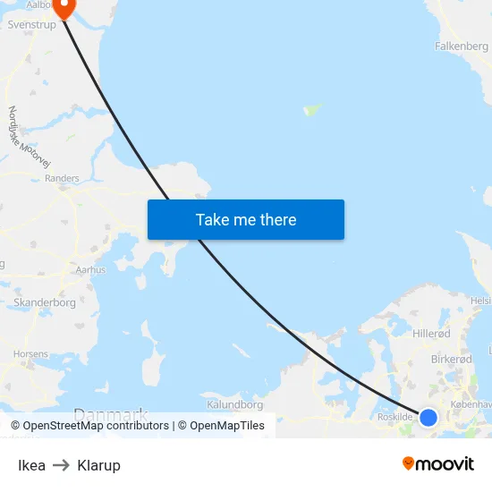 Ikea to Klarup map
