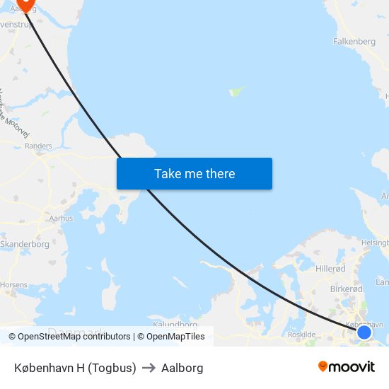 København H (Togbus) to Aalborg map