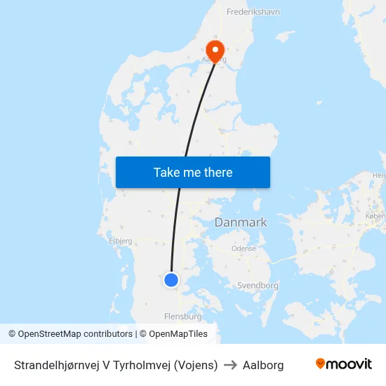 Strandelhjørnvej V Tyrholmvej (Vojens) to Aalborg map