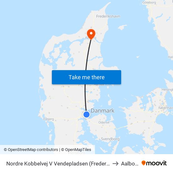 Nordre Kobbelvej V Vendepladsen (Fredericia) to Aalborg map