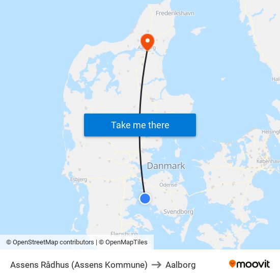 Assens Rådhus (Assens Kommune) to Aalborg map