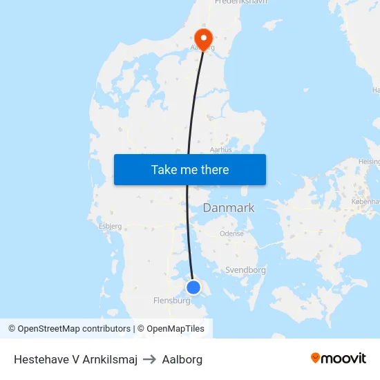Hestehave V Arnkilsmaj to Aalborg map