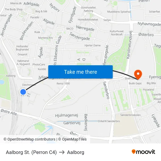 Aalborg St. (Perron C4) to Aalborg map