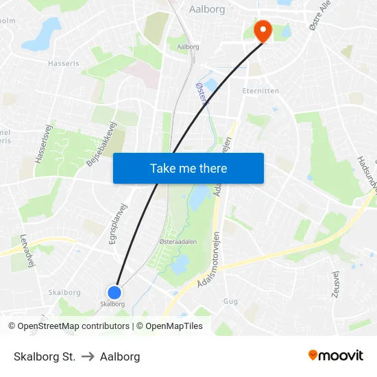 Skalborg St. to Aalborg map