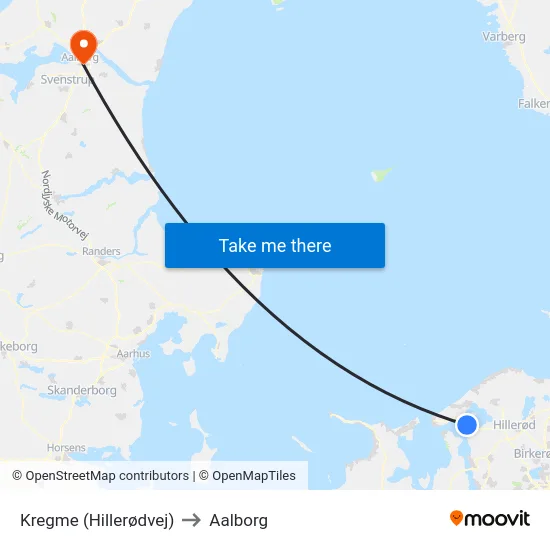 Kregme (Hillerødvej) to Aalborg map