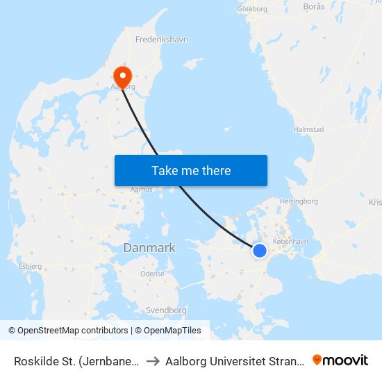 Roskilde St. (Jernbanegade) to Aalborg Universitet Strandvejen map