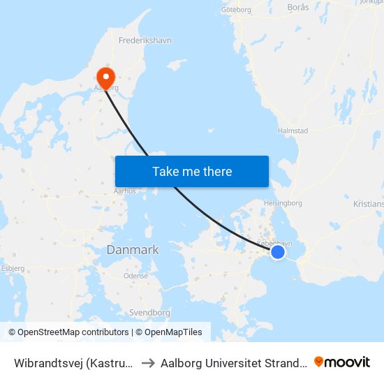 Wibrandtsvej (Kastrupvej) to Aalborg Universitet Strandvejen map