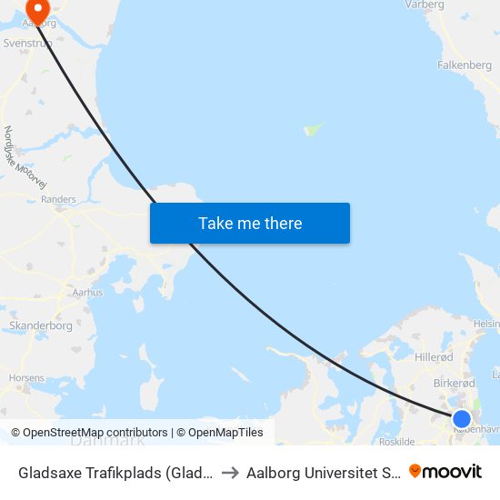 Gladsaxe Trafikplads (Gladsaxe Ringvej) to Aalborg Universitet Strandvejen map