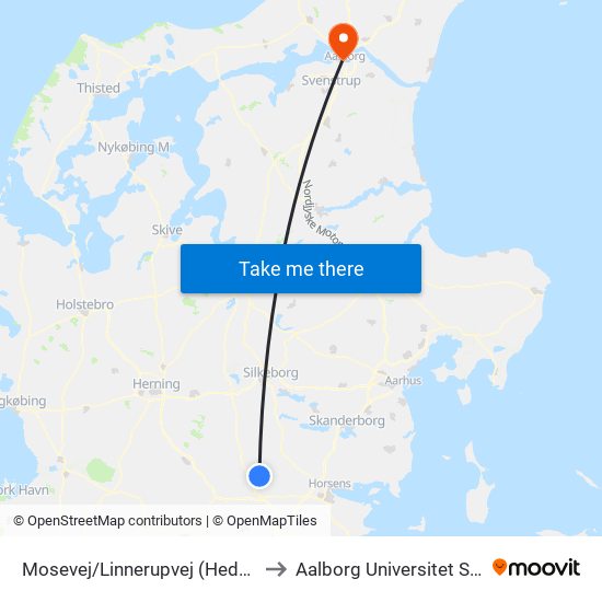 Mosevej/Linnerupvej (Hedensted Kom) to Aalborg Universitet Strandvejen map