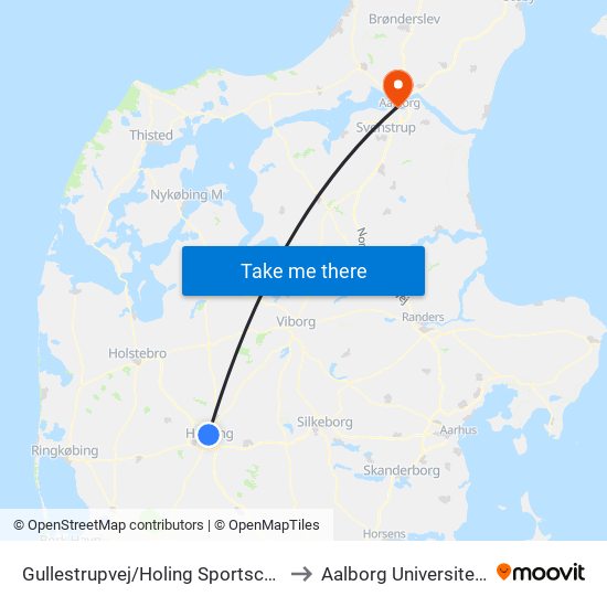 Gullestrupvej/Holing Sportscenter (Herning Kom) to Aalborg Universitet Strandvejen map