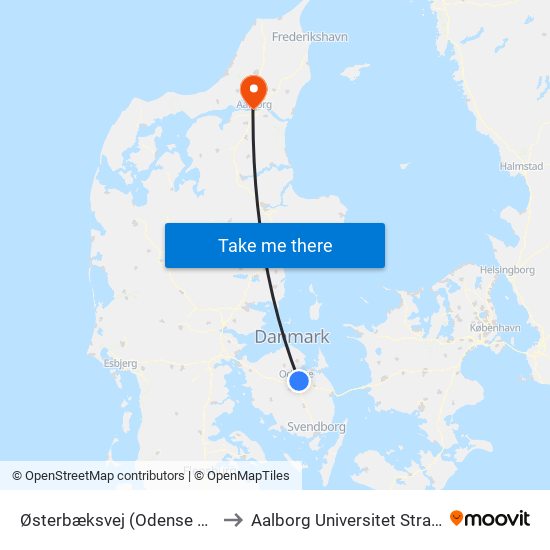 Østerbæksvej (Odense Letbane) to Aalborg Universitet Strandvejen map