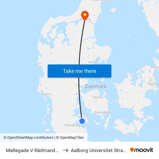 Møllegade V Rådmandsløkken to Aalborg Universitet Strandvejen map