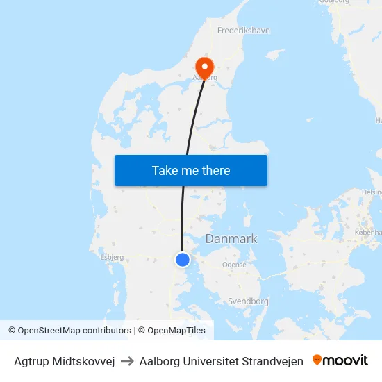 Agtrup Midtskovvej to Aalborg Universitet Strandvejen map