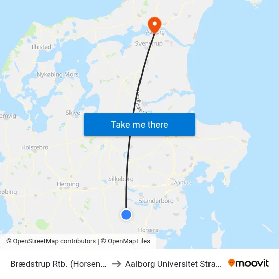 Brædstrup Rtb. (Horsens Kom) to Aalborg Universitet Strandvejen map