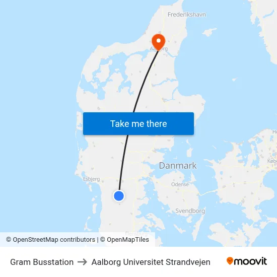 Gram Busstation to Aalborg Universitet Strandvejen map
