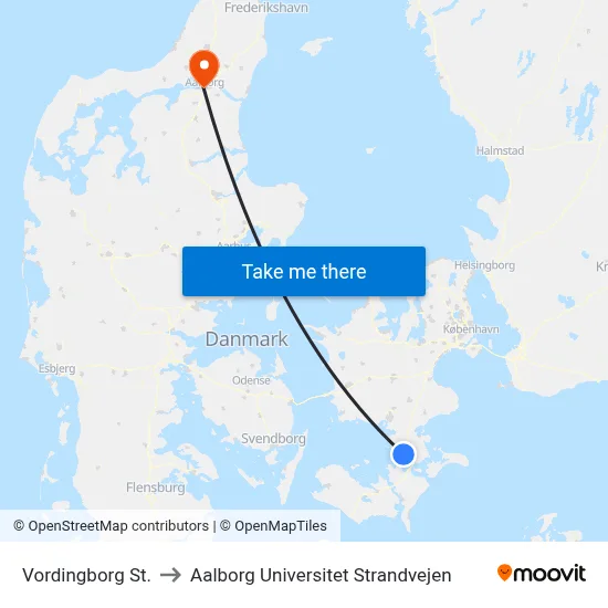 Vordingborg St. to Aalborg Universitet Strandvejen map